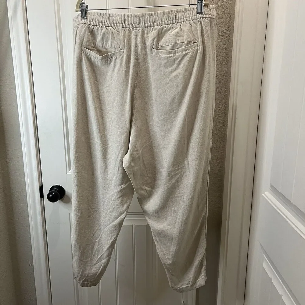 Old Navy Linen Blend Beige Cream Pull On Pants Beachy Coastal Pockets Womens 2XL